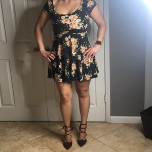 Black with flower pattern dress.